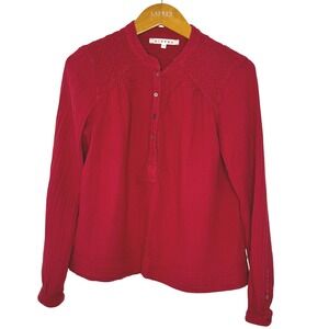 Xirena Gauzy Cotton Long Sleeve‎ Henley Front Top Red Small